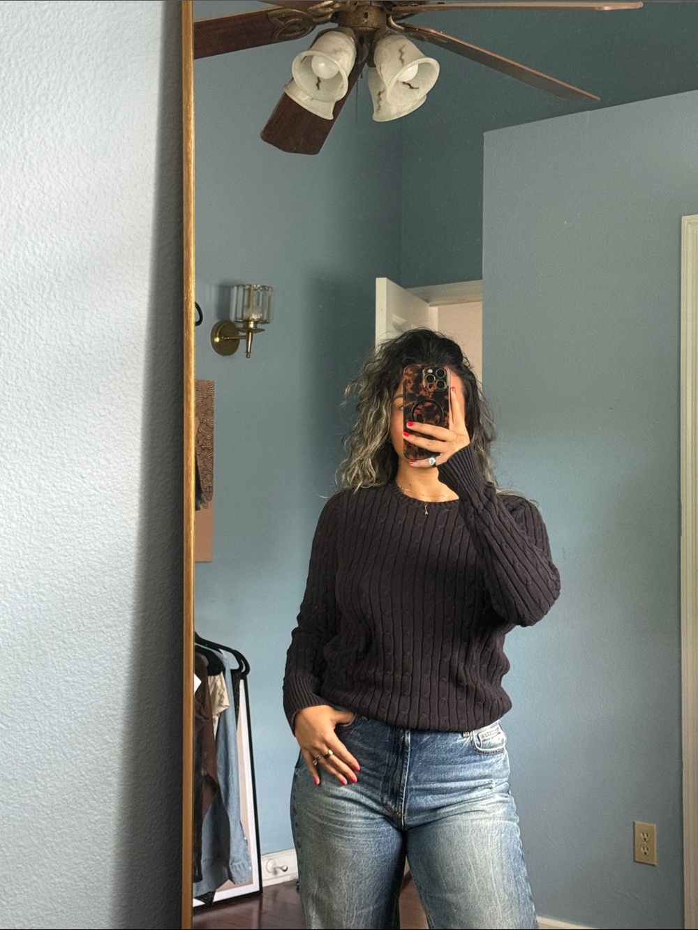 womens cableknit crew neck sweater